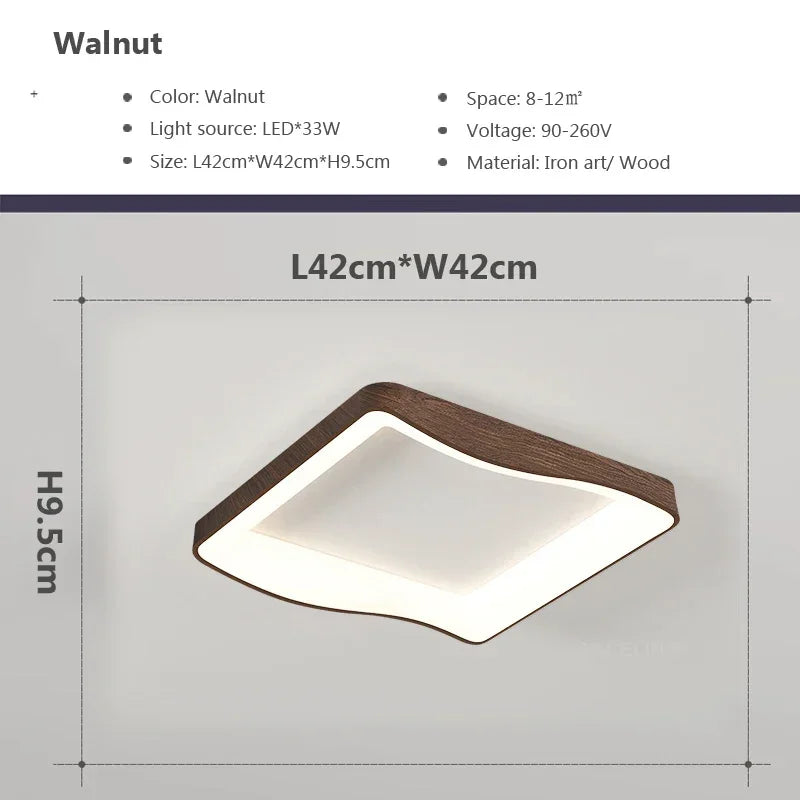 Nordic Wood Grain LED Ceiling Light Dimmable Remote Control 42cm 52cm Acrylic Iron Surface Mount AC 90-260V Bedroom Living Room