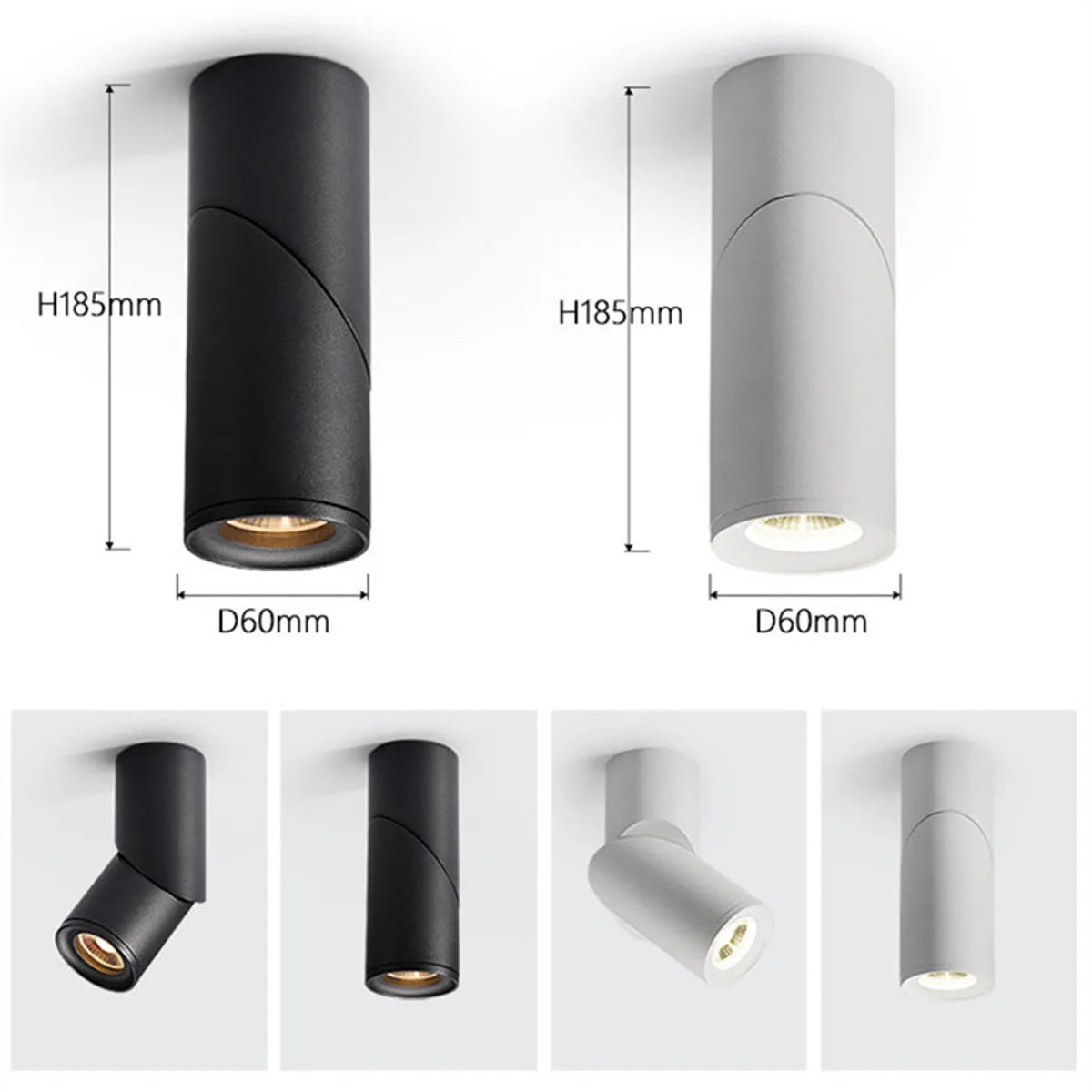 Dimmable Rotating COB LED Downlight 9W 12W 15W 18W 24W Die Cast Aluminum Knob Switch IP52 AC 85-265V Ceiling and Rail Mount