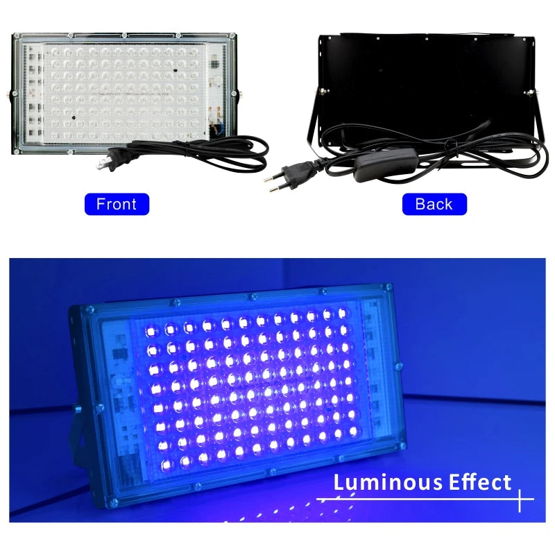 UV LED Flood Light 50W 100W 395-400nm IP65 AC 110V Body Paint Party Stage Lamp
