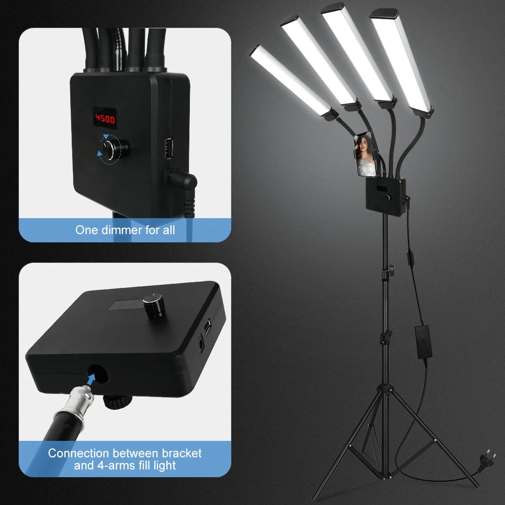 80W LED Beauty Ring Light 448 LEDs 3000-6500K Bi-Color Dimmable Gooseneck Tripod USB Remote