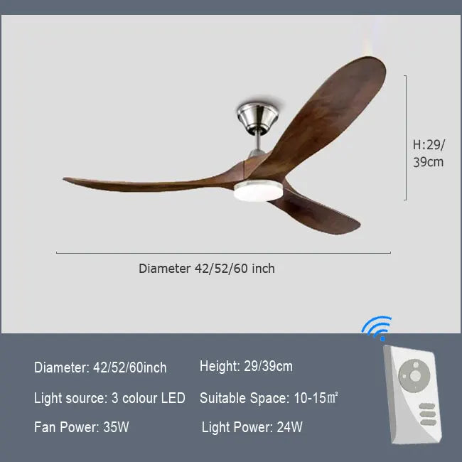 Modern Wooden Ceiling Fan Remote Control Light