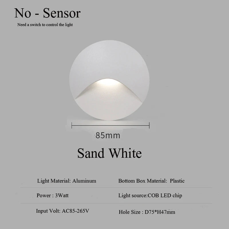 3W IP65 Recessed LED Stair Step Wall Lamp 85mm AC 100-240V White Black Gray Warm Cool White