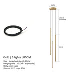 Modern Linear LED Chandelier Pendant Light 3 Head Black Brushed Aluminum Adjustable Wire Dining Room Kitchen Island