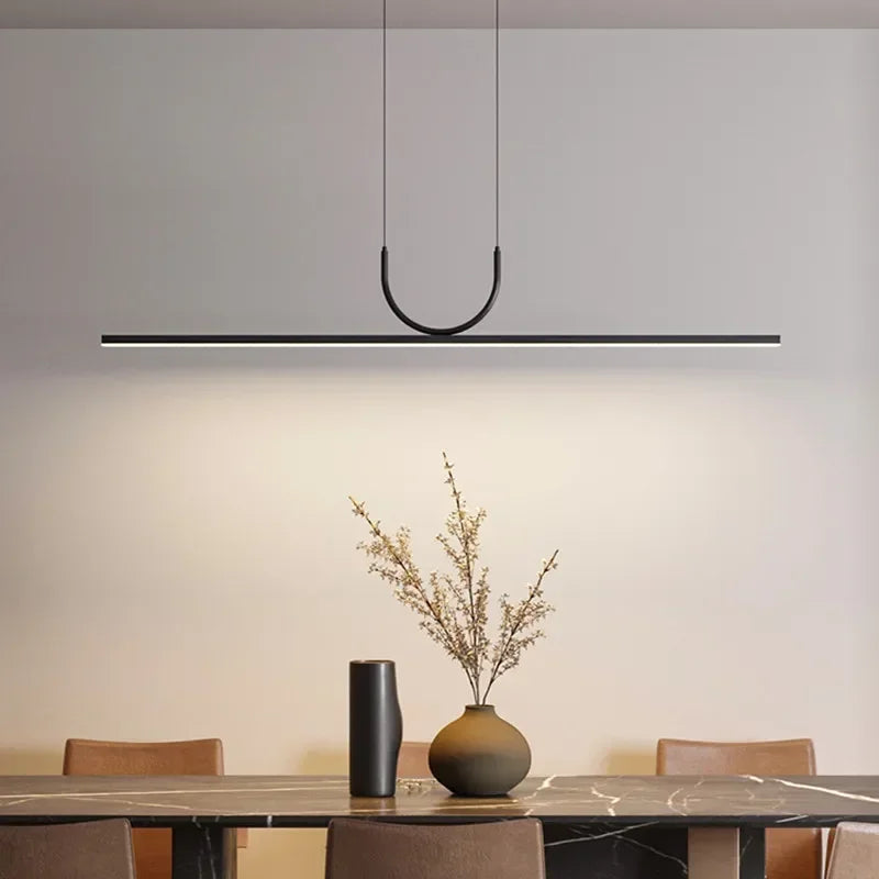 Nordic Long LED Pendant Light Iron 80cm 100cm 120cm 150cm Black White Kitchen Island 90-260V