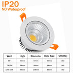 IP65 Waterproof COB LED Recessed Downlight 5W 7W 12W 15W CRI >90 Anti-Glare 85-265V