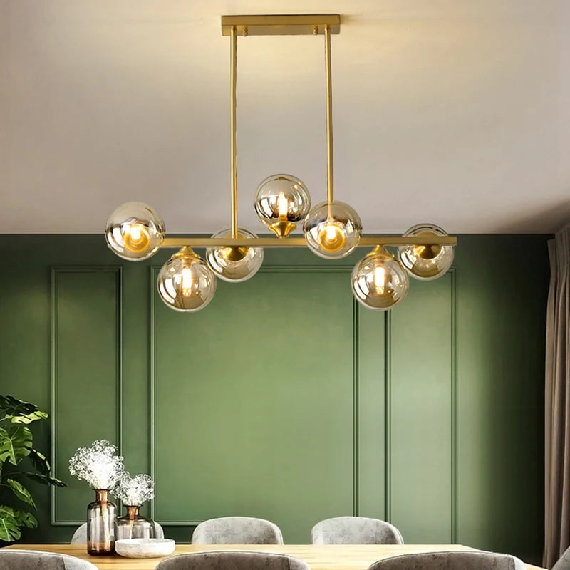 Modern Multi-Head Glass Pendant Chandelier 7 9 Heads 48W Ironware Dimmable AC 90-265V