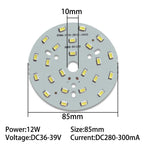 12W SMD5730 Round LED Lamp Board 55mm 65mm 85mm 100mm DC 36-39V 280-300mA 3-Color