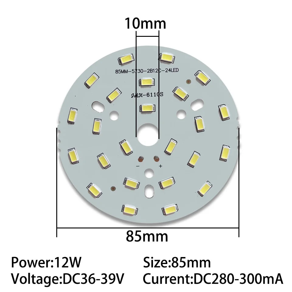 12W SMD5730 Round LED Lamp Board 55mm 65mm 85mm 100mm DC 36-39V 280-300mA 3-Color