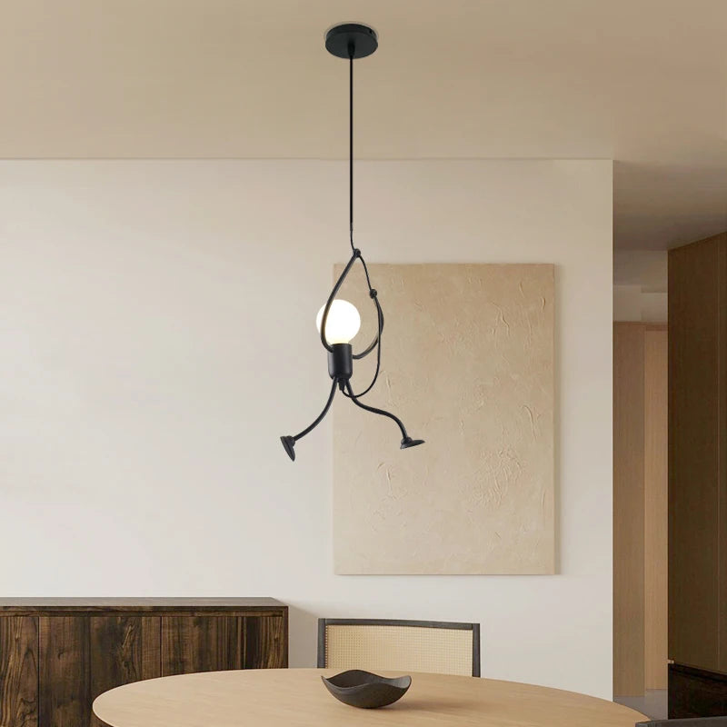 Vintage Iron Little Man Chandelier E26 Black Modern Art Pendant Light AC 110-240V Home Decor