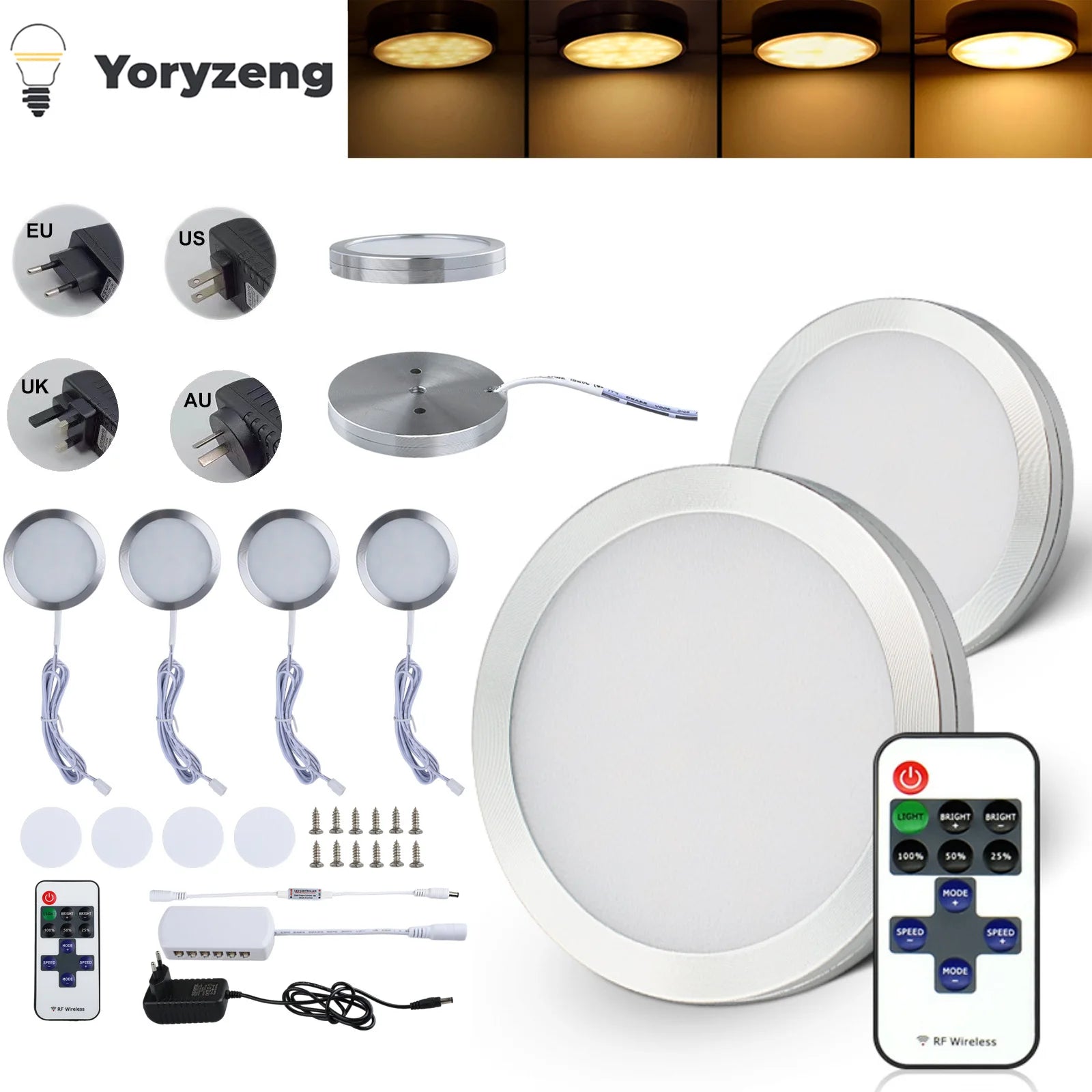 Under Cabinet LED Puck Light 2W DC 12V RF Remote Dimmable Linkable Aluminum PMMA Lens Kitchen Showcase Wardrobe Multi Pack