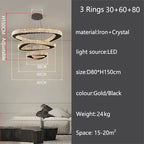 Modern Crystal LED Chandelier Stainless Steel Polished Cord Pendant Remote Control Dimmable AC 90-265V Villa Living Room Staircase