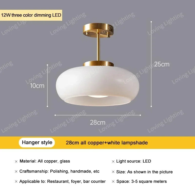 Vintage Glass LED Pendant Chandelier Gold Metal Single AC 90-260V Bedroom Dining Room