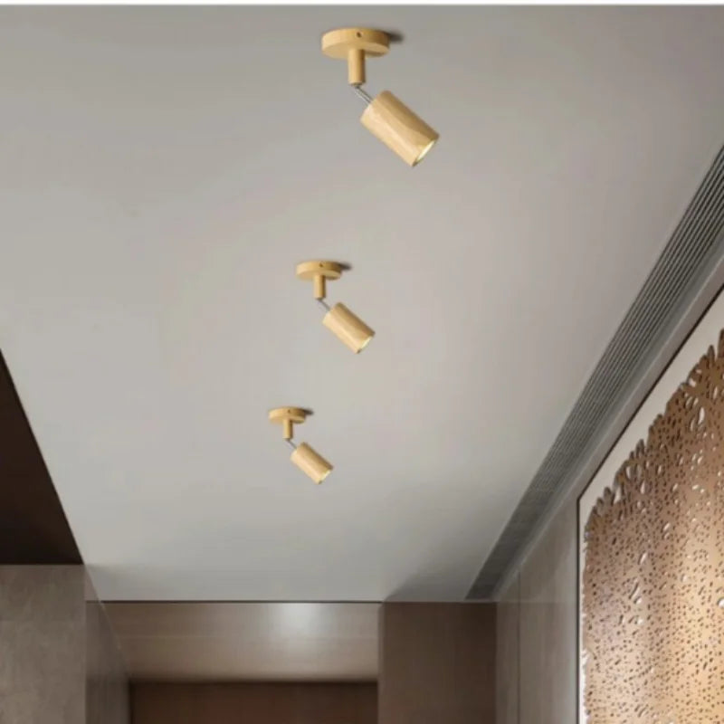 Japanese Minimalist Wood Cylinder LED Ceiling Spotlight Rotatable Surface Mount AC 90-260V