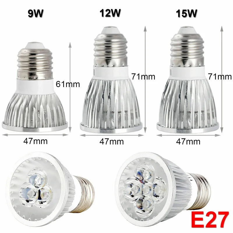 9W 12W 15W Multi-Chip LED Spotlight GU10 E27 E14 MR16 CRI 80+ 45-60° AC 85-265V 3-Color