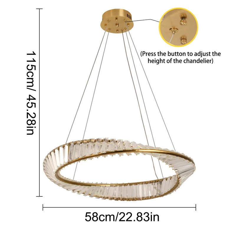 Luxury Ring LED Chandelier Pendant Light Stainless Steel Crystal Flush Mount Knob Dimmable Living Room Dining Room AC 90-260V