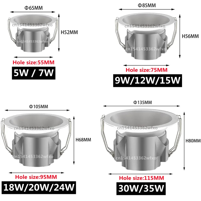 IP65 Waterproof COB LED Recessed Downlight 5W-35W 24° CRI 85+ 85-265V Bathroom Kitchen