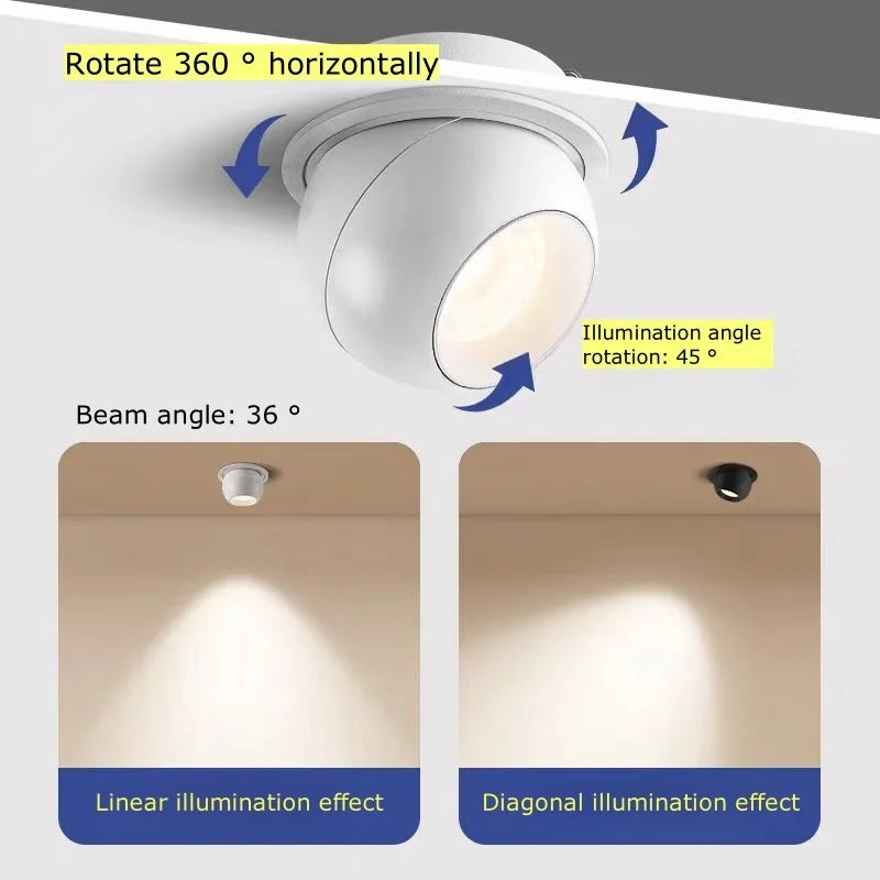 Dimmable 360-Degree Rotatable COB LED Recessed Downlight 5W 7W 10W 12W 15W OSRAM CRI 98+