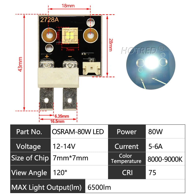 OSRAM High-Power LED Chip 40W 60W 80W 150W 200W 300W 400W Cold White 7000-9000K Copper