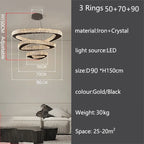Modern Crystal LED Chandelier Stainless Steel Polished Cord Pendant Remote Control Dimmable AC 90-265V Villa Living Room Staircase