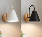 Nordic Wooden LED Wall Sconce E26 Single Head Downlight Plated Iron Shade AC 90-260V Bedroom Living Room Kitchen Black White Gray