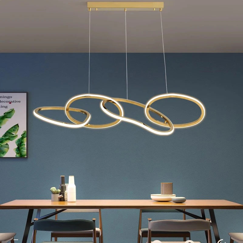 Modern LED Pendant Light 3-6 Heads 40-100W 3-CCT Dimmable RF Remote AC 90-260V Black Gold
