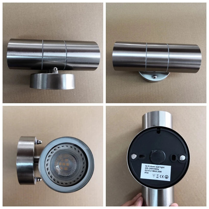 IP65 GU10 Outdoor LED Wall Lamp 10W 600lm Up Down Dual Light Stainless Steel 85-265V