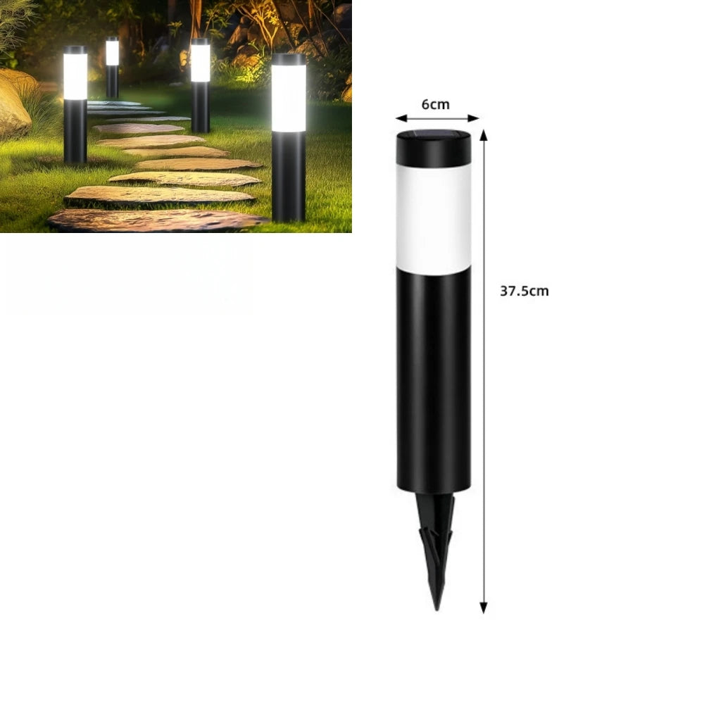 Solar LED Cylindrical Pathway Lawn Light IP65 Waterproof Stainless Steel Plastic Polycrystalline Panel Garden Walkway 2 Sizes