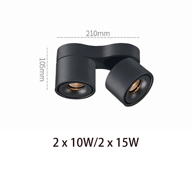 90° Fold 350° Rotate Dimmable COB LED Ceiling Downlight 10W 15W CRI 90+ AC 85-265V Black