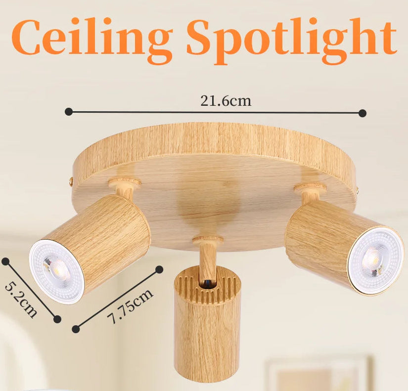 Wood Grain GU10 LED Ceiling Spotlight 25W Max 350 Degree Horizontal 90 Degree Vertical Adjustable AC 85-265V Single or Double Head Foyer Bedroom Kitchen