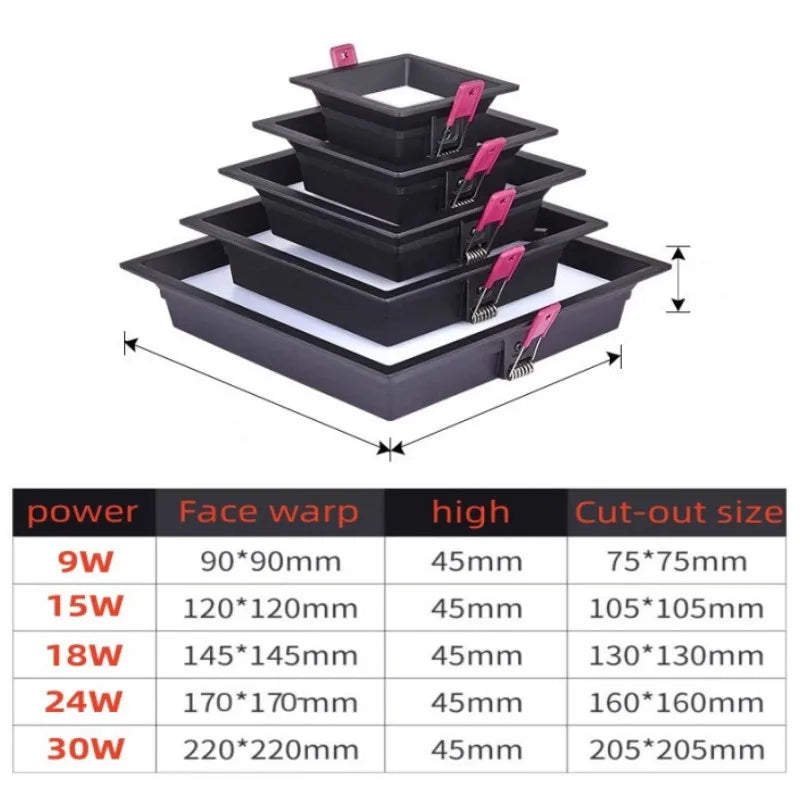 Dimmable LED Panel Downlight 9W 15W 18W 24W 30W Epistar Magnesium Alloy Black White 110-240V