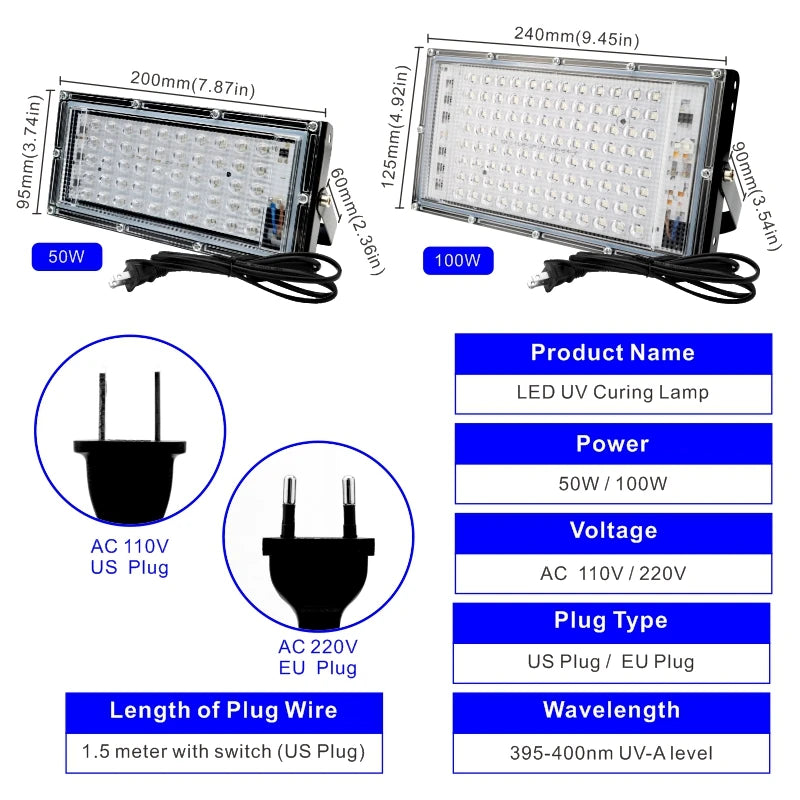 UV LED Flood Light 50W 100W 395-400nm IP65 AC 110V Body Paint Party Stage Lamp