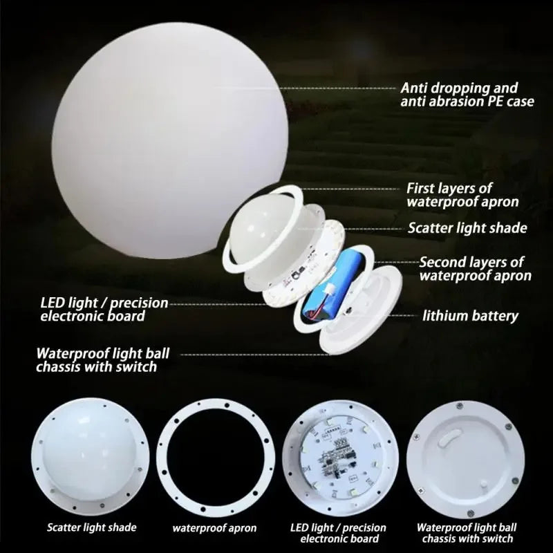 Solar LED Floating Ball Light 16 Color Remote Control IP65 8cm Vinyl Pool Garden Outdoor Night Light