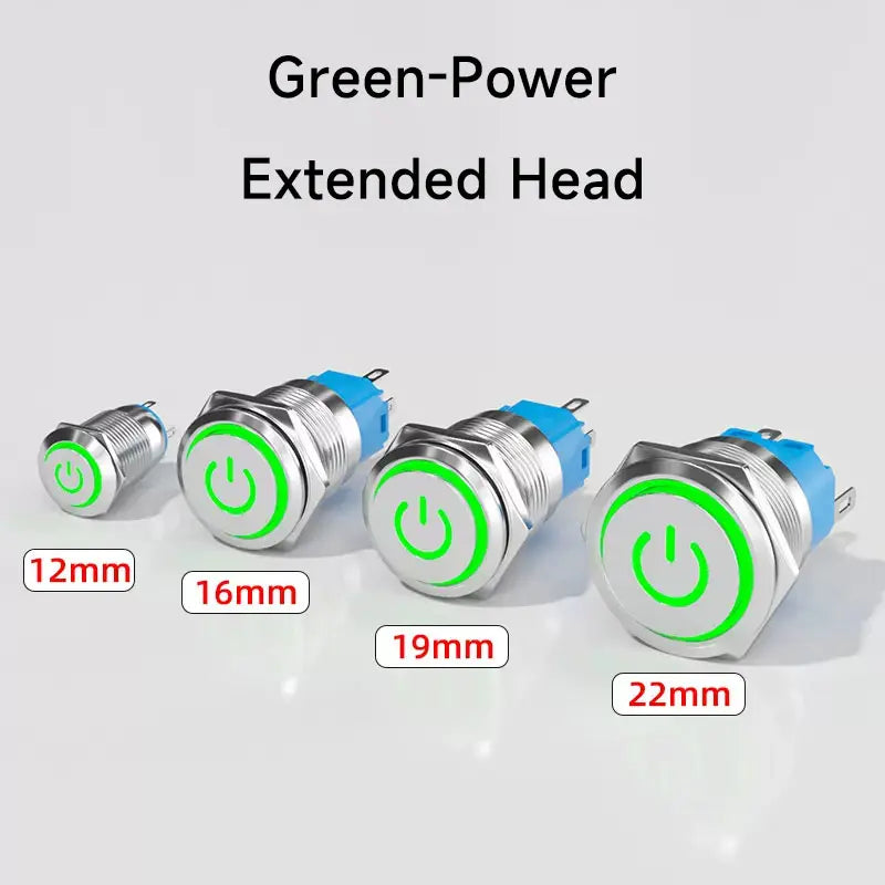 IP65 LED Illuminated Metal Push Button Switch 12mm 16mm 19mm 22mm 1-3A Momentary Latching 5 Colors