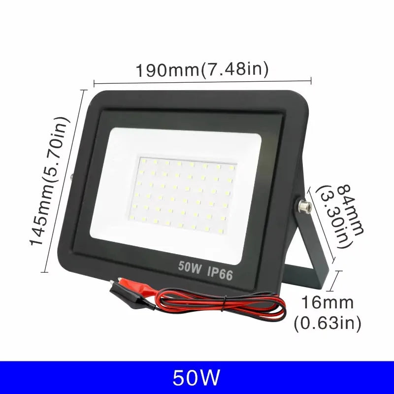 DC 12V LED Flood Light 20W 30W 50W 100W IP66 Aluminum Outdoor Portable Spotlight CE