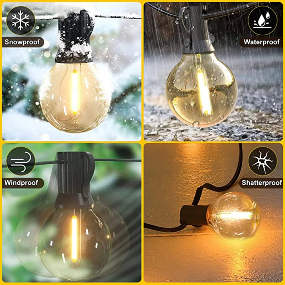 G40 LED Outdoor String Lights IP44 Dimmable 0.6W Warm White Connectable 9m 14m 26m
