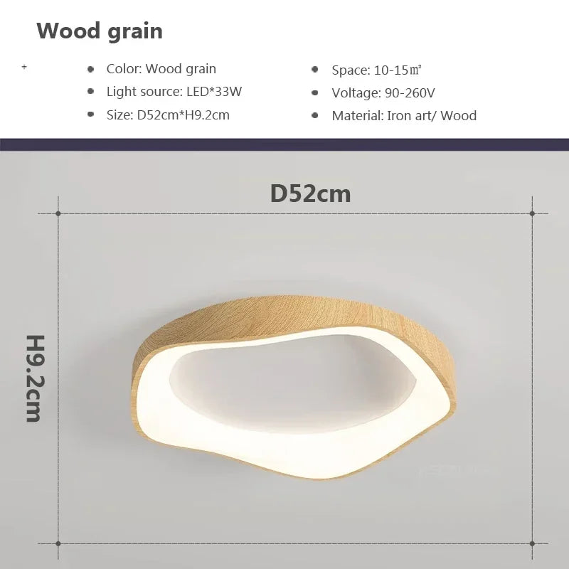 Nordic Wood Grain LED Ceiling Light Dimmable Remote Control 42cm 52cm Acrylic Iron Surface Mount AC 90-260V Bedroom Living Room