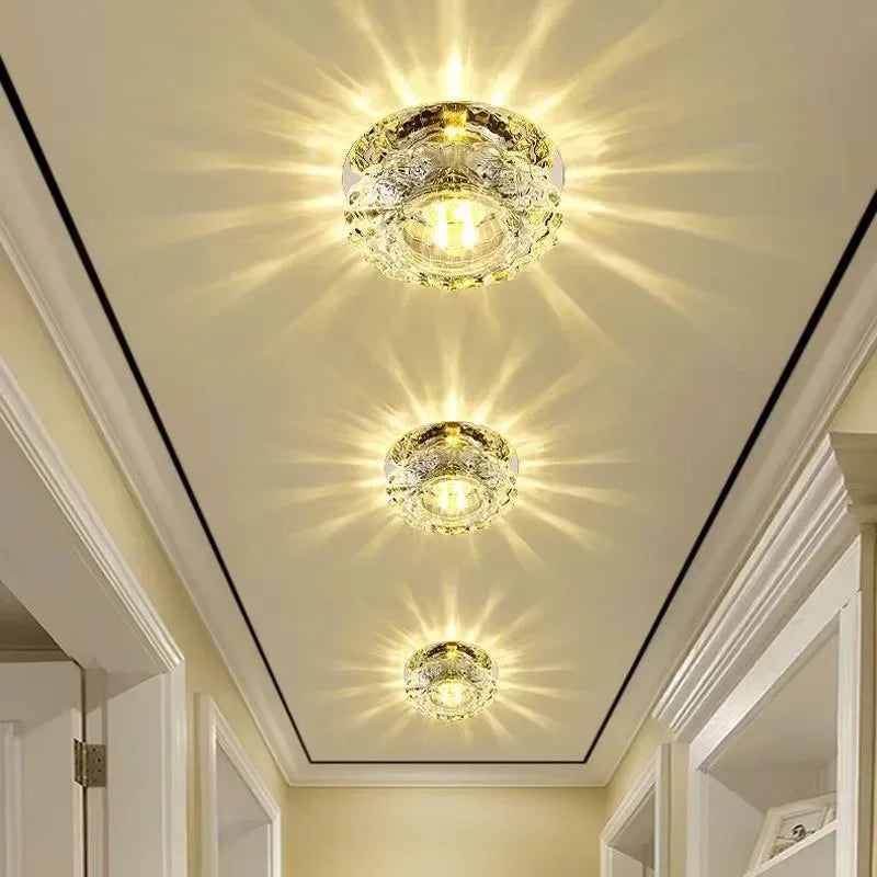 Crystal G4 LED Flush Mount Ceiling Light 5W 10cm Round Chrome Metal Embedded AC 85-250V Corridor Porch Balcony Bedroom