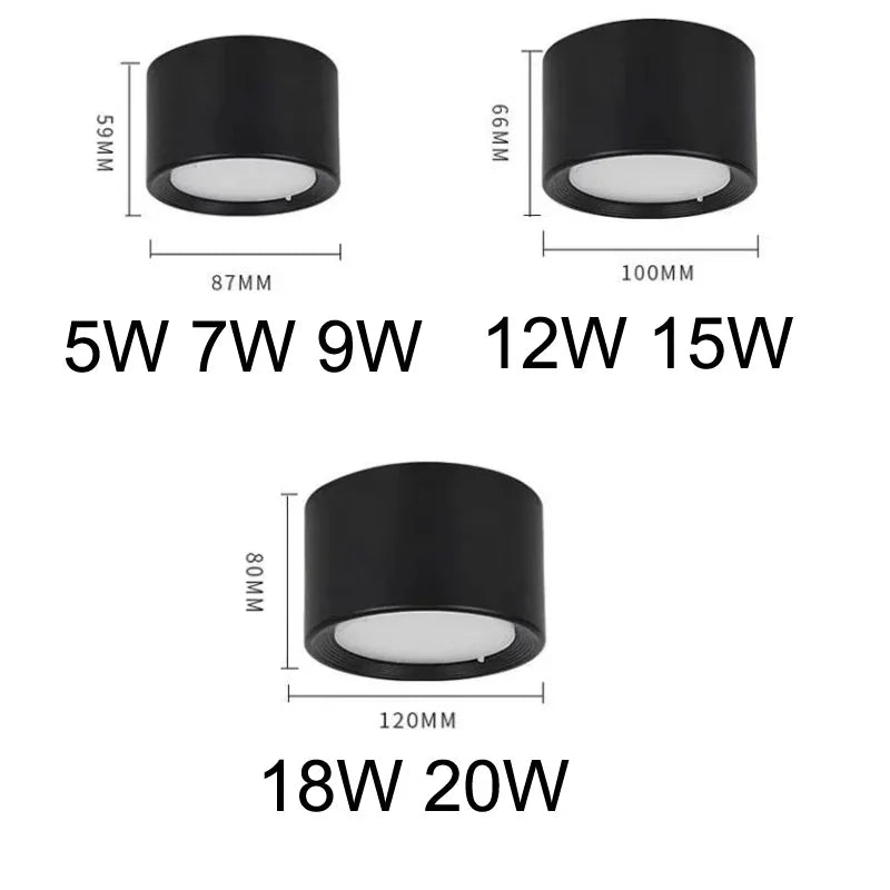 Dimmable Surface-Mount LED Downlight 5W 7W 9W 12W 15W 18W 20W CRI 85+ 120° AC 110-240V
