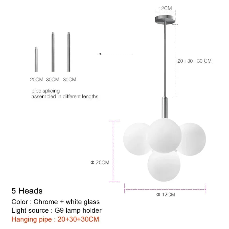 Modern Frosted Glass G9 Chandelier Black Brass Chrome Iron Aluminum AC 110-220V Pendant