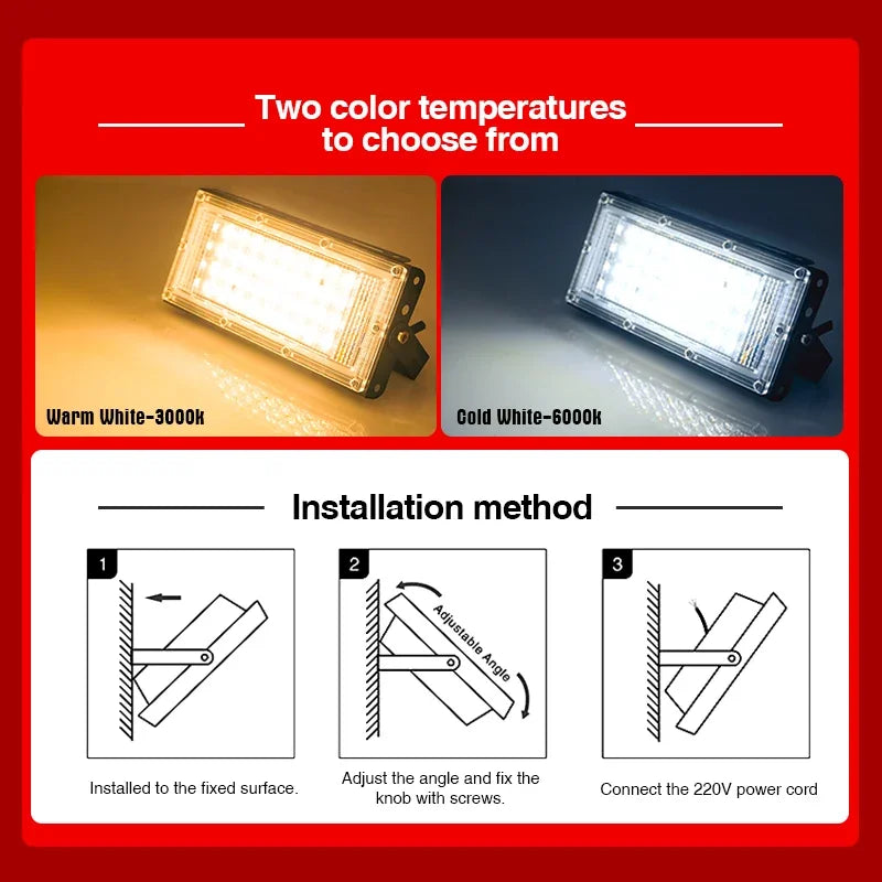 LED Flood Light 50W 100W SMD2835 CRI 85+ 180° IP65 AC 110-240V Warm Cool White 2-Year