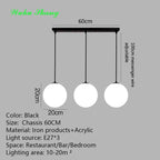 Frosted Acrylic Ball Pendant Light Milky White E27 8-35cm 100cm Cord AC 110-240V Scandinavian