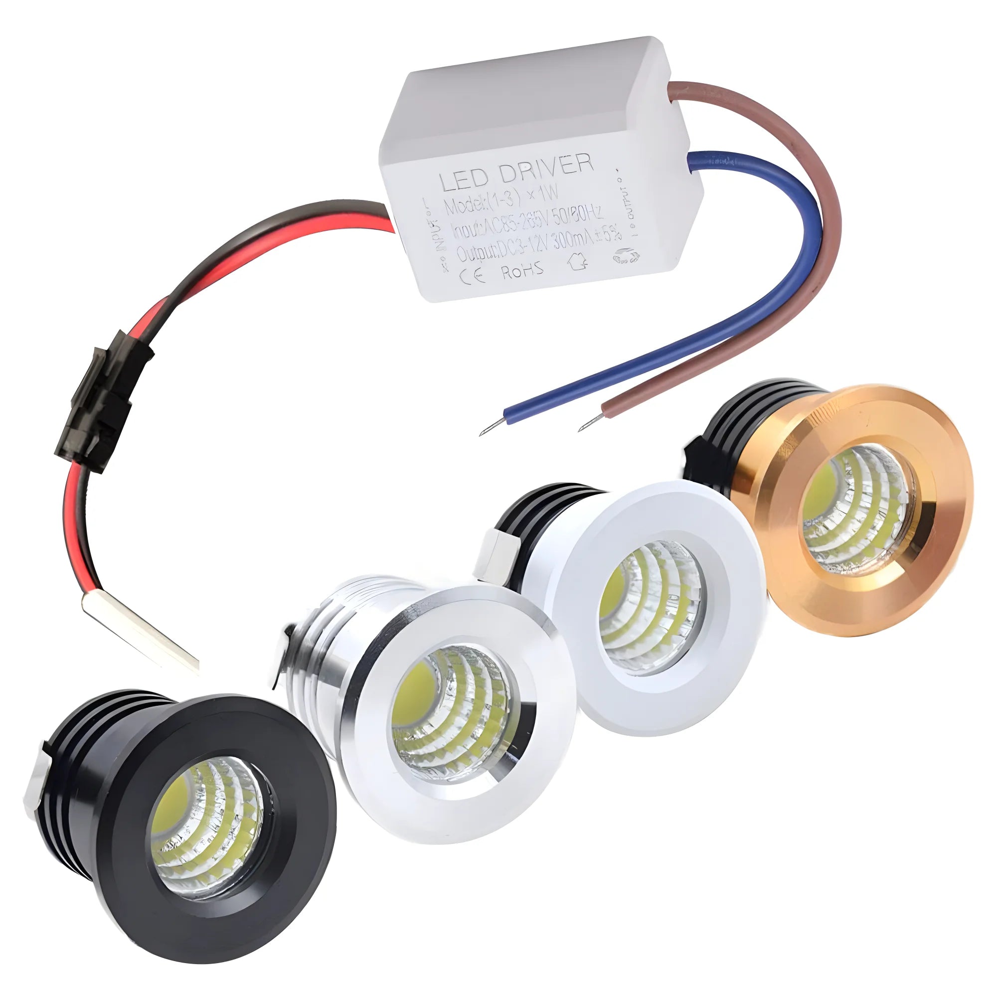 4-Pack 3W DC 12-24V COB LED Recessed Spotlight 300lm 60° CRI 80+ 37mm 30-35mm Cutout