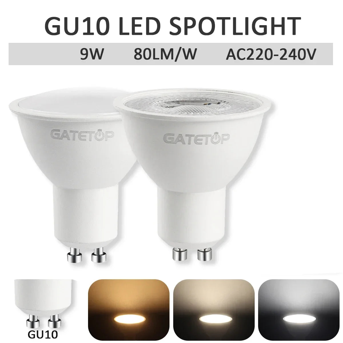 GU10 LED Spotlight Bulb SMD 2835 9W 38 or 120 Degree CRI 80 AC 100-240V No Flicker Track Lighting Living Room 10 Pack