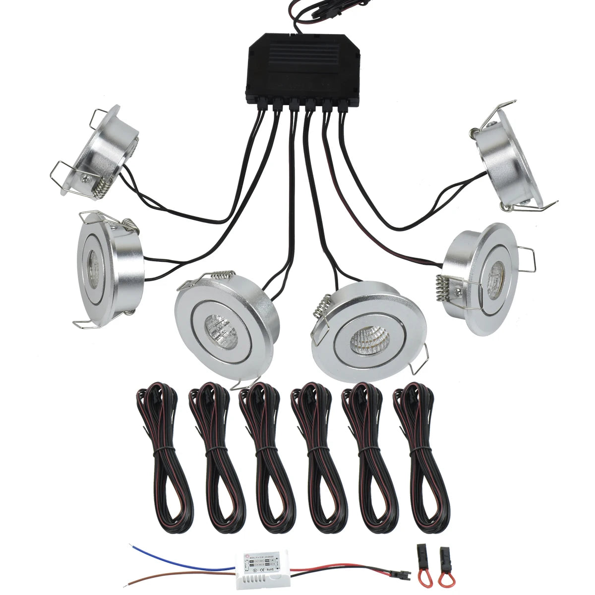6-Pack 3W COB Mini LED Downlight Kit Dimmable 40-45mm Cutout 4m Cable AC 86-265V Remote