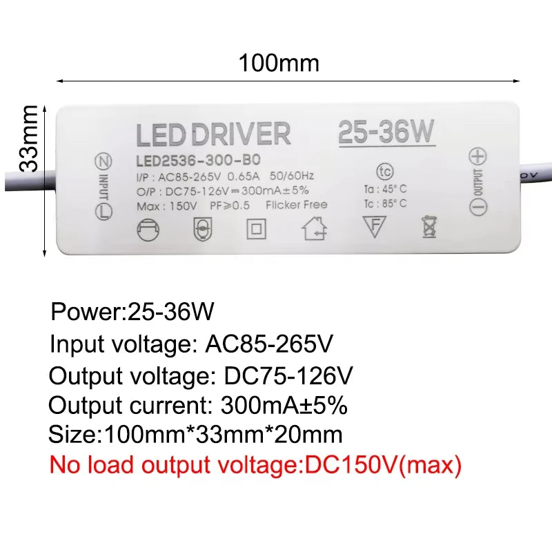 Constant Current LED Driver 300mA 350mA 1-3W to 25-36W AC 85-265V OVP Overload Protection