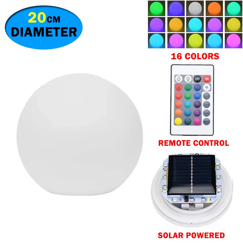 Solar LED Floating Ball Light 16 Color Remote Control IP65 8cm Vinyl Pool Garden Outdoor Night Light