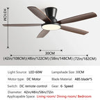 Ceiling Fan with LED Light 42 48 58 72 Inch DC Motor 6-Speed Remote Control 110-220V
