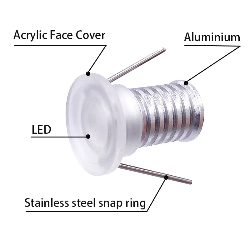 IP65 Mini LED Ceiling Spotlight 0.5W 1W DC 12V 60 Degree CRI 80 D18 x H21mm 14mm Cutout Dimmable Aluminum Silver Warm White Natural White Cool White RGB