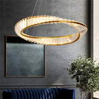 Luxury Ring LED Chandelier Pendant Light Stainless Steel Crystal Flush Mount Knob Dimmable Living Room Dining Room AC 90-260V
