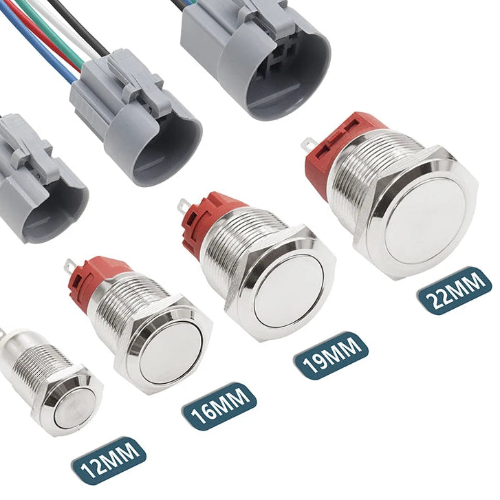 IP65 Waterproof Metal Push Button Switch 12mm 16mm 19mm 22mm 3A Copper LED Indicator 12V 24V Momentary Flat Circular Panel Mount